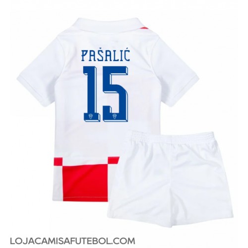 Camisa de Futebol Croácia Mario Pasalic #15 Equipamento Principal Infantil Europeu 2024 Manga Curta (+ Calças curtas)